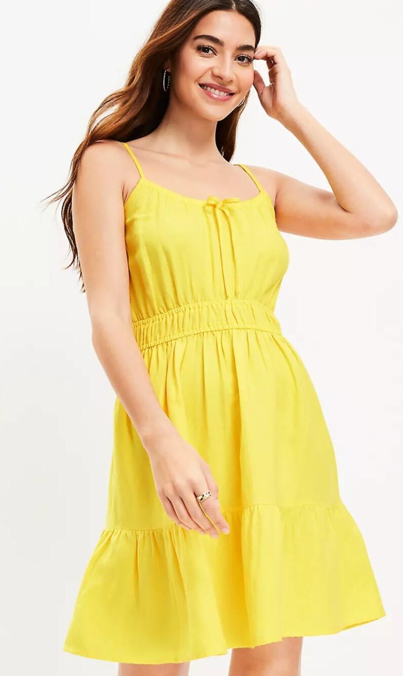 Loft Sleeveless Linen Blend Cami Mini Dress Yellow Womens Size Medium New